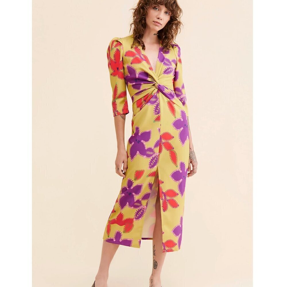 Laagam Lea Midi Dress Colorful Maximalist Green Purple Red Size X-Small